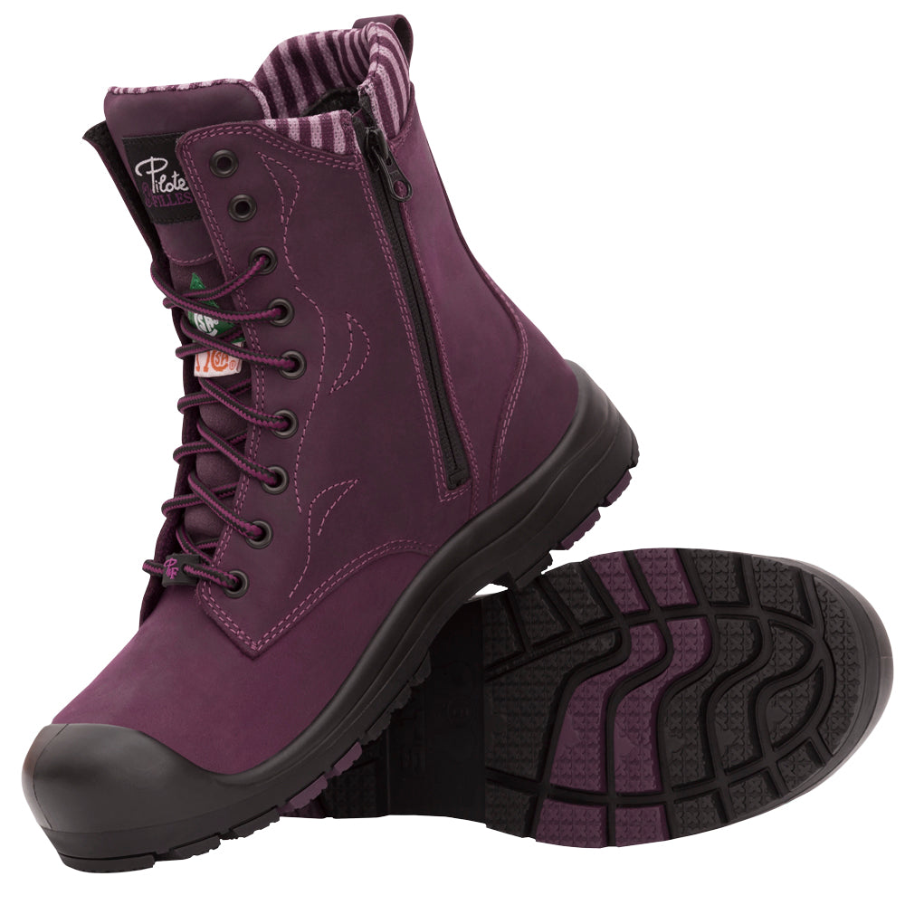 Pilote & Filles PF358 PURPLE Safety Boots for Women with Zipper - Safetyfoot.com