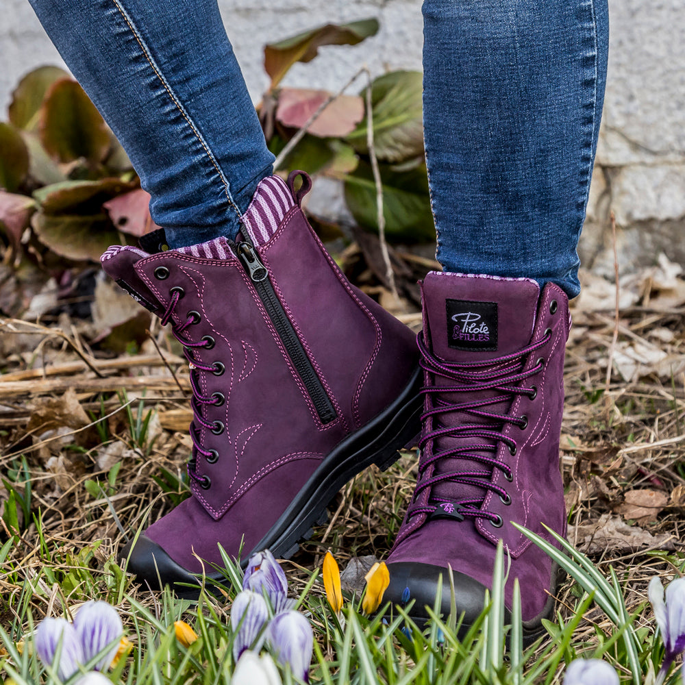 Pilote & Filles PF358 PURPLE Safety Boots for Women with Zipper - Safetyfoot.com